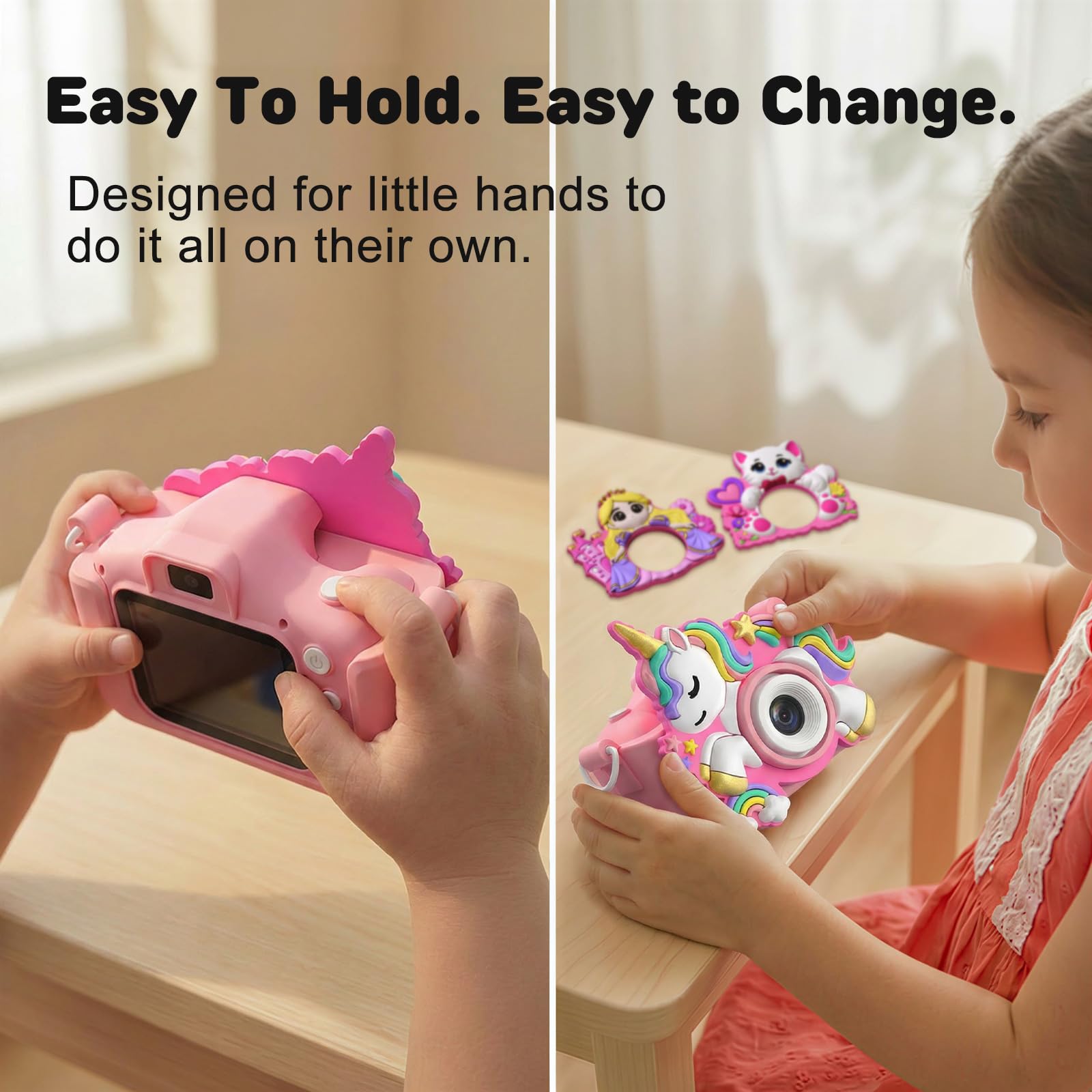 Fellowean children camera dual lens system close up highlighting front selfie capability