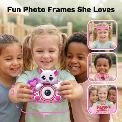 Fellowean toddler digital camera side view detailing the USB charging port and memory slot