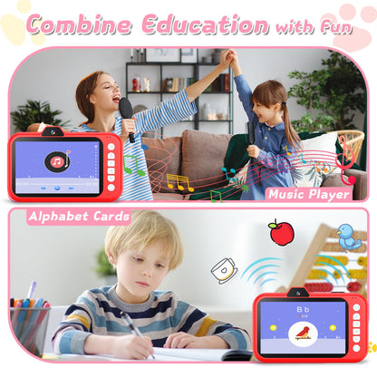 CHAKEYAKE kids camera packaging box displaying the creative filters and internal puzzle games menu