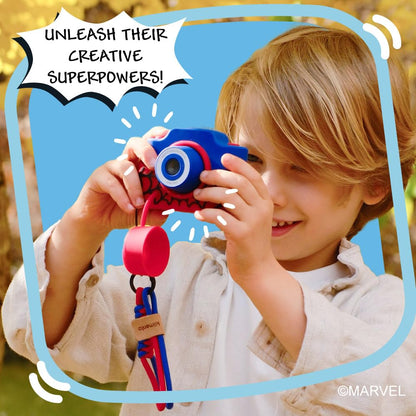 Kidamento children video camera being held by a child demonstrating the compact ergonomic grip.