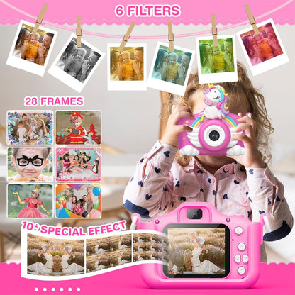 Wembley pink unicorn camera dual lens switching for kid selfies
