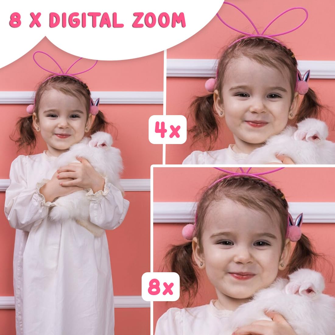 Wembley pink shockproof kids camera with protective animal design hood