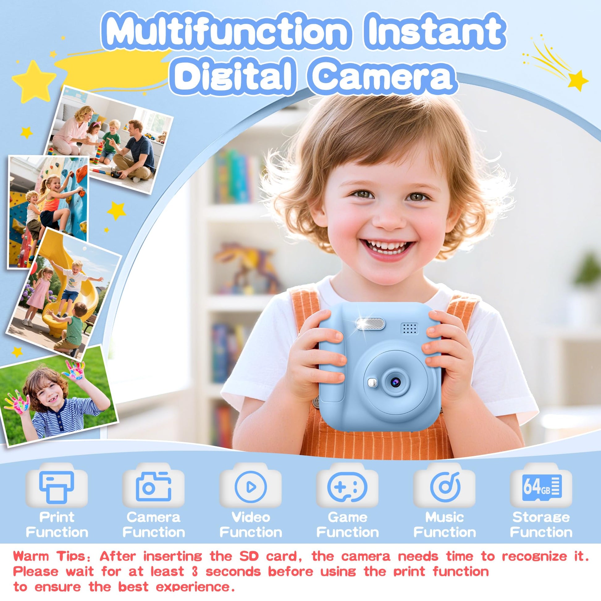 Coxlame toddler digital camera displaying the large three inch eye protection screen on the back