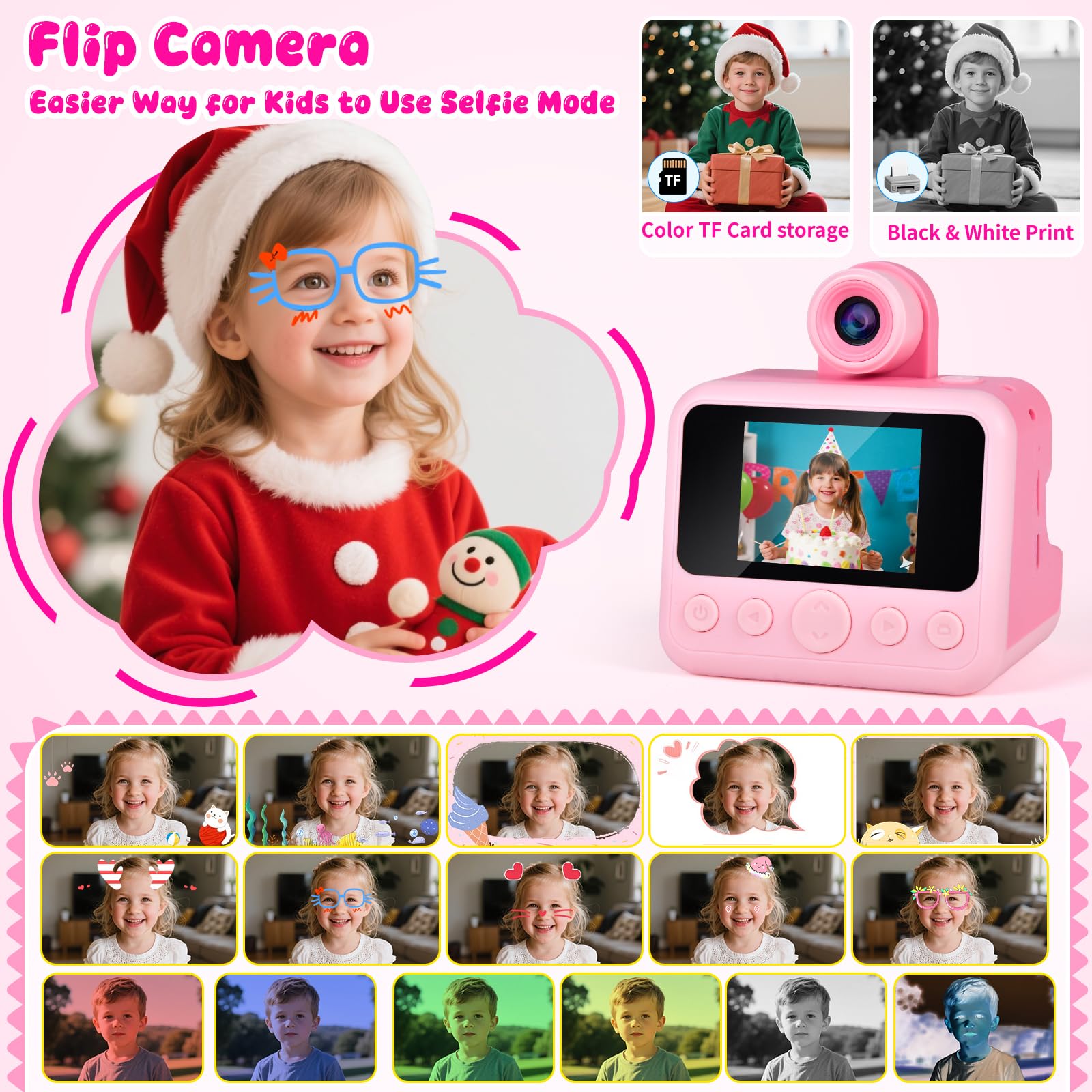 Elecoutek pink digital camera side angle showing memory card slot placement