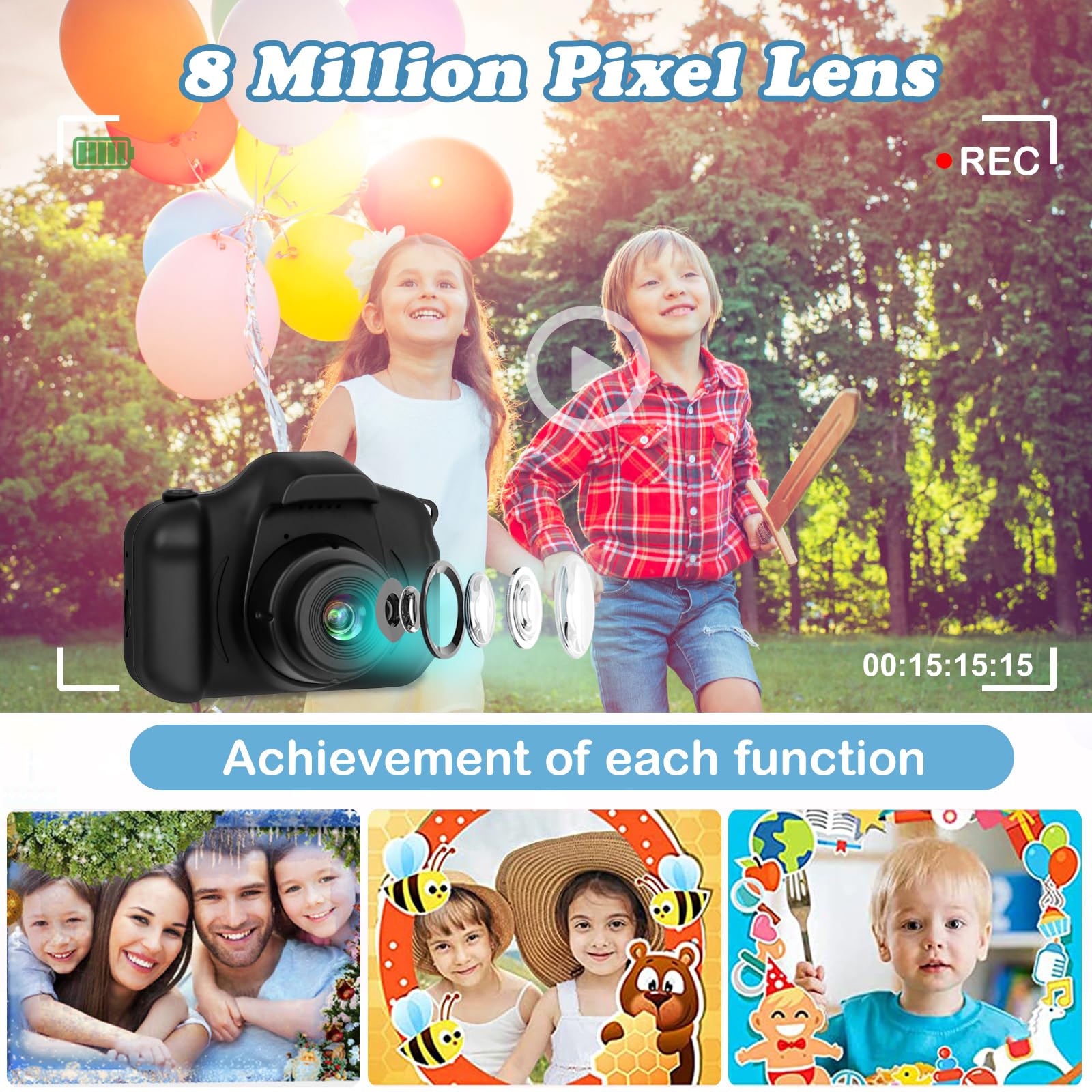 Zeacool kids video camera showing the shockproof black silicone cartoon protector shell detached