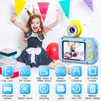 Children's digital camera with 180 degree flip lens mechanism showing selfie orientation