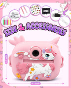 Torlaist 1080P kids camera package contents including color pens, neck lanyard, and thermal paper rolls.