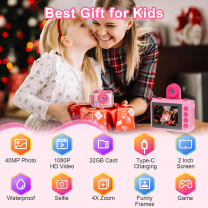 PROGRACE kids action camera showing the 2 inch LED screen and menu buttons