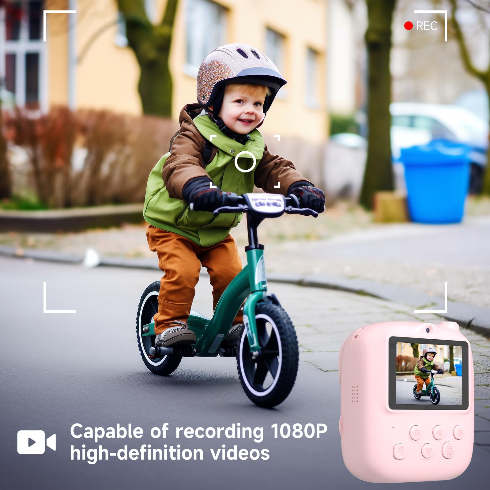DIGITHINK pink handheld camera showing the comfortable grip designed for small hands and toddler use