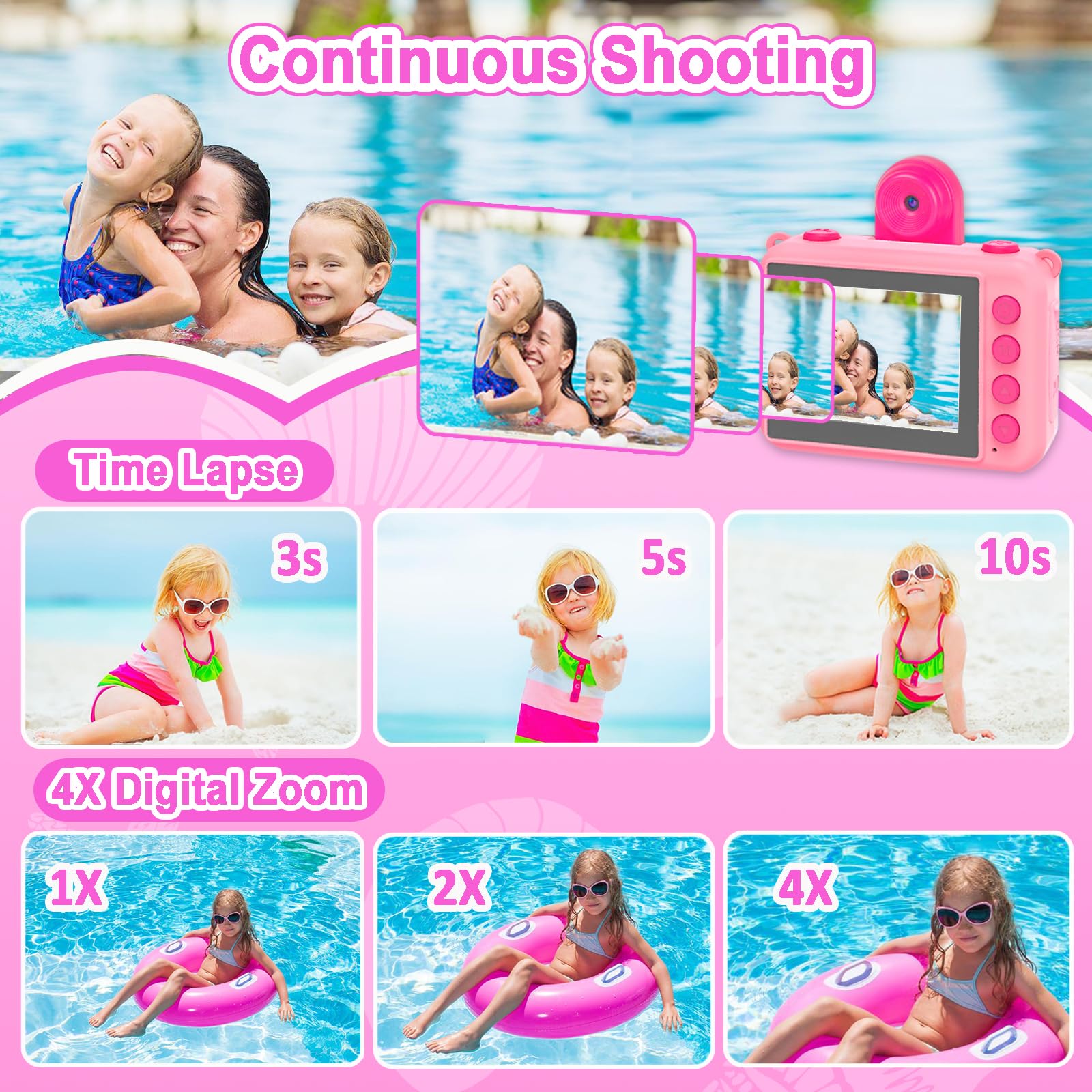 PROGRACE durable child pool camera submerged inside clear underwater case
