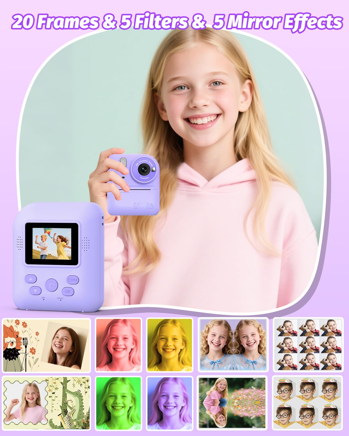 Teslahero kids portable camera purple variant including attached durable lanyard and micro USB charging port