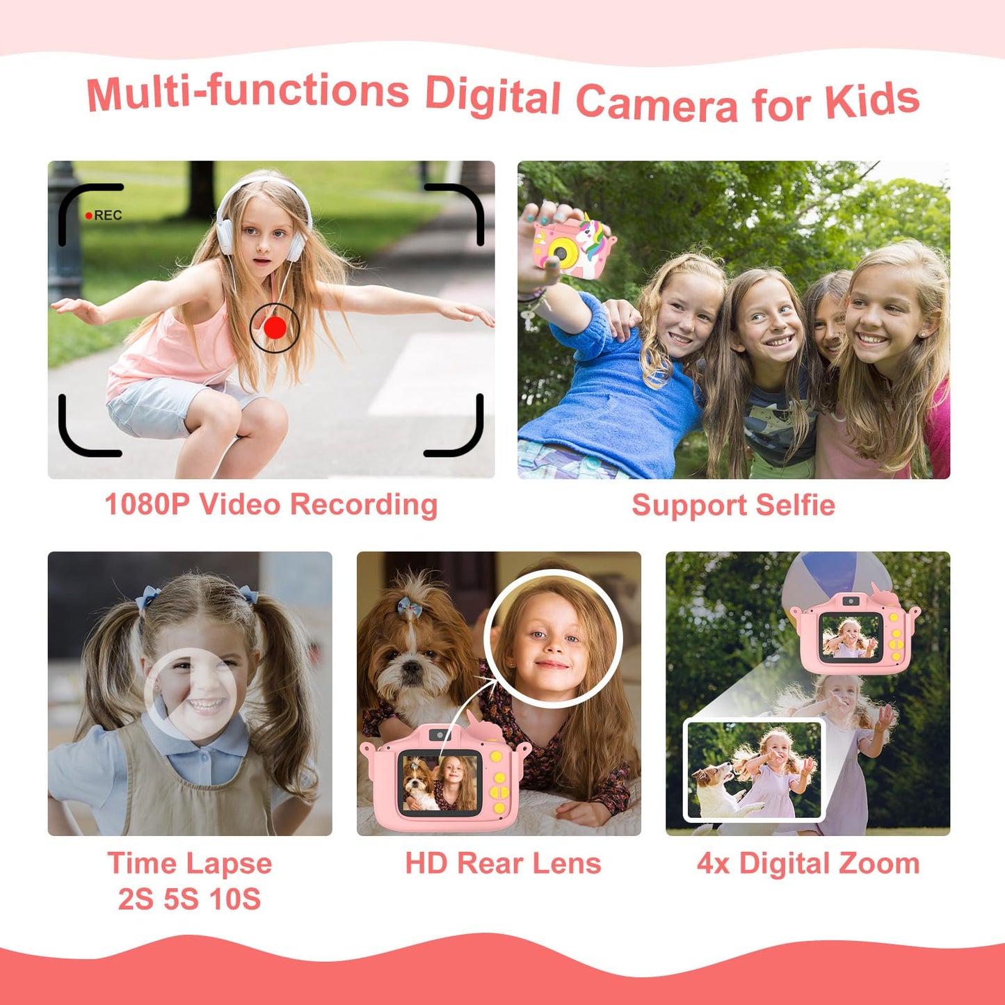 TidyneSS kids dual lens camera showing selfie mode configuration