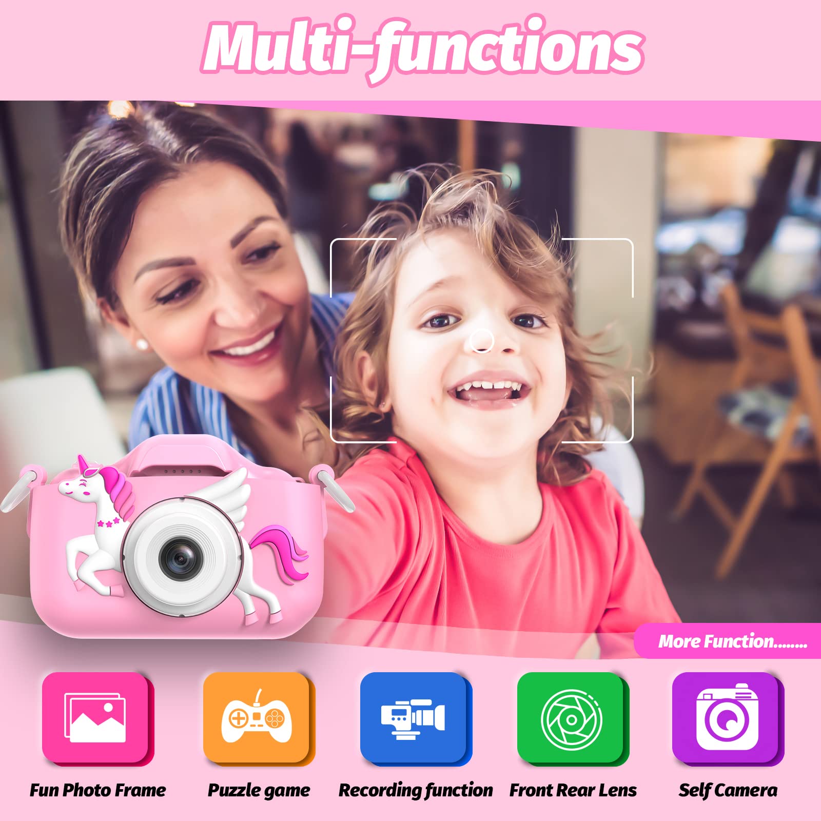 OUTUVAS children selfie camera rear angle showcasing the two inch display screen and intuitive navigation buttons