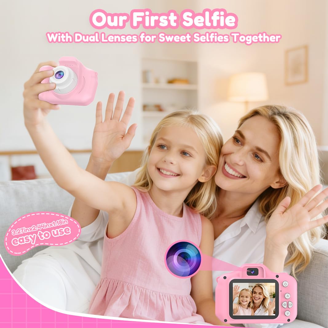 PROGRACE toddler selfie camera rear view displaying the two inch IPS screen