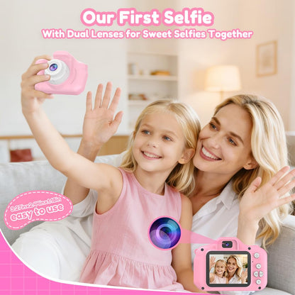 PROGRACE toddler selfie camera rear view displaying the two inch IPS screen
