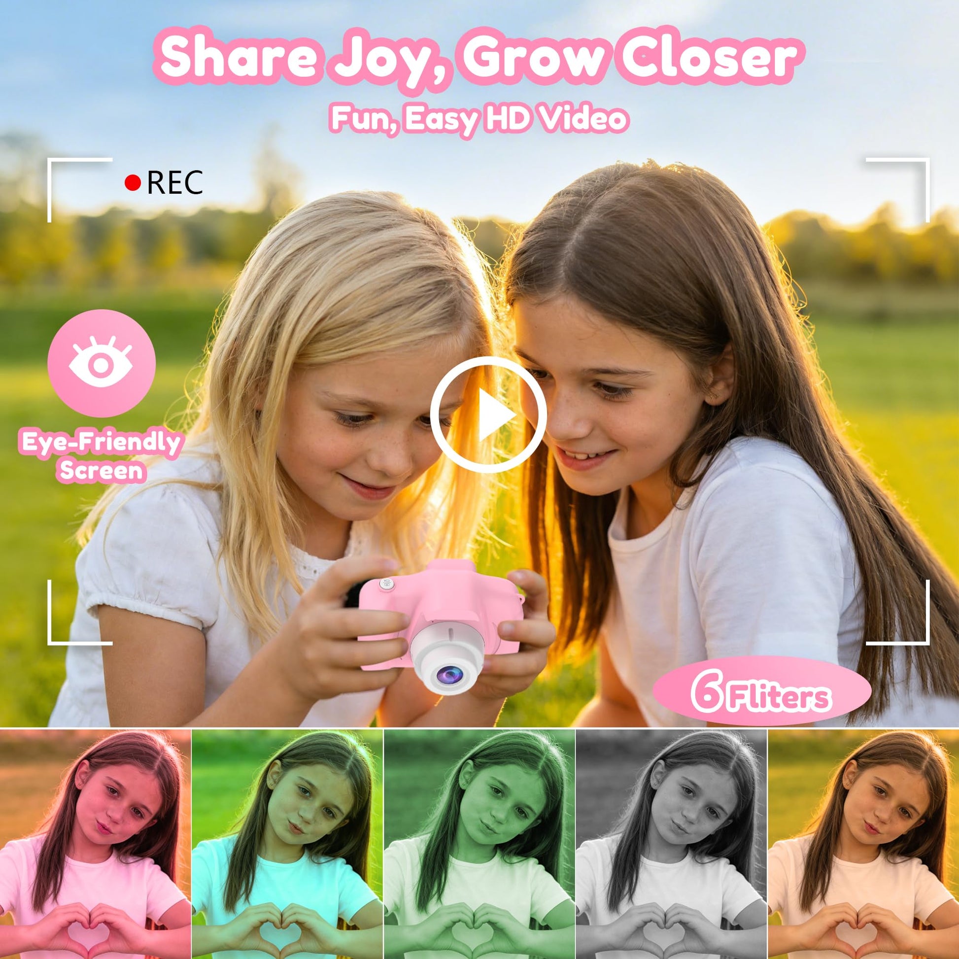 PROGRACE girls video camera side profile highlighting the USB charging port