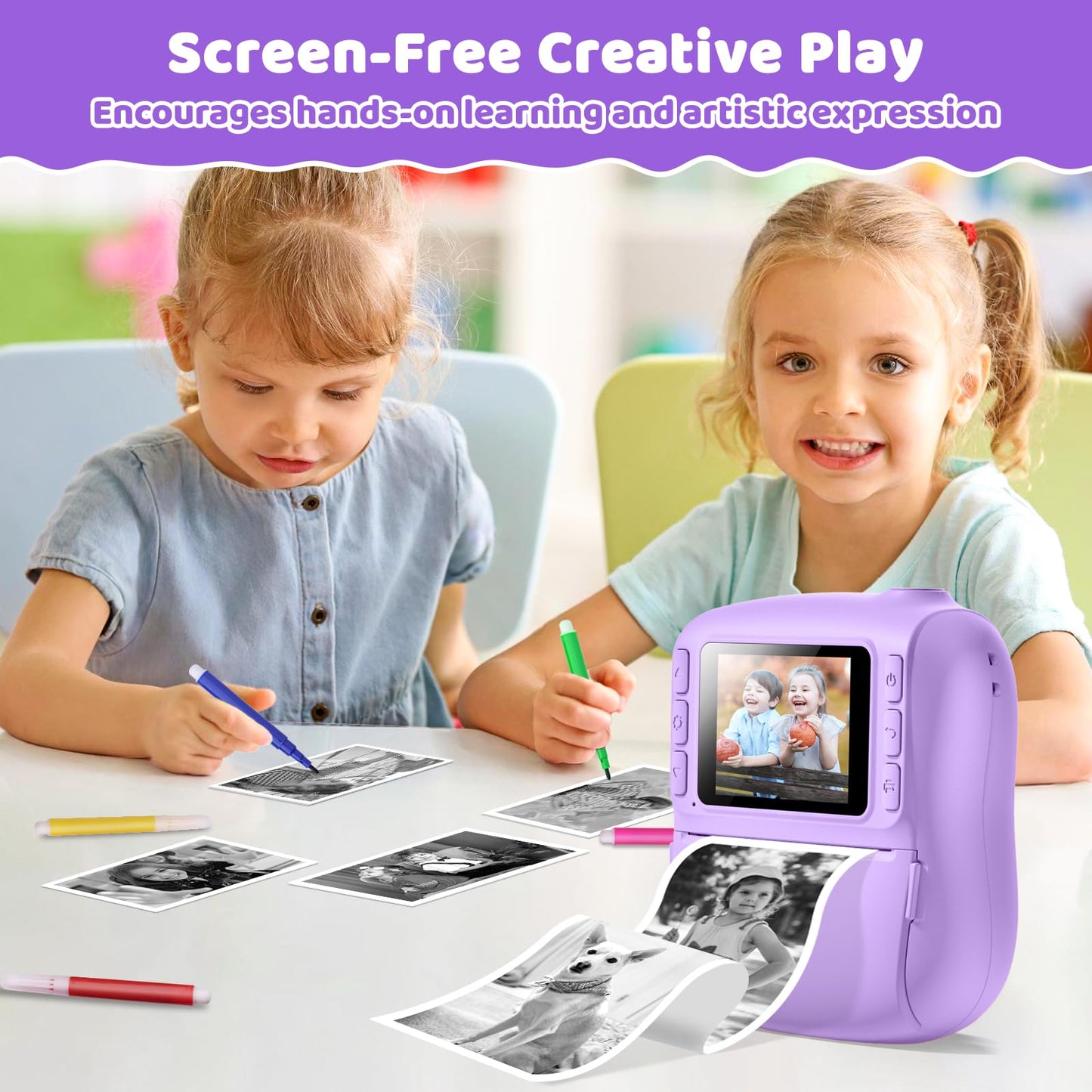 Hangrui shockproof camera for boys and girls showing side profile charging port