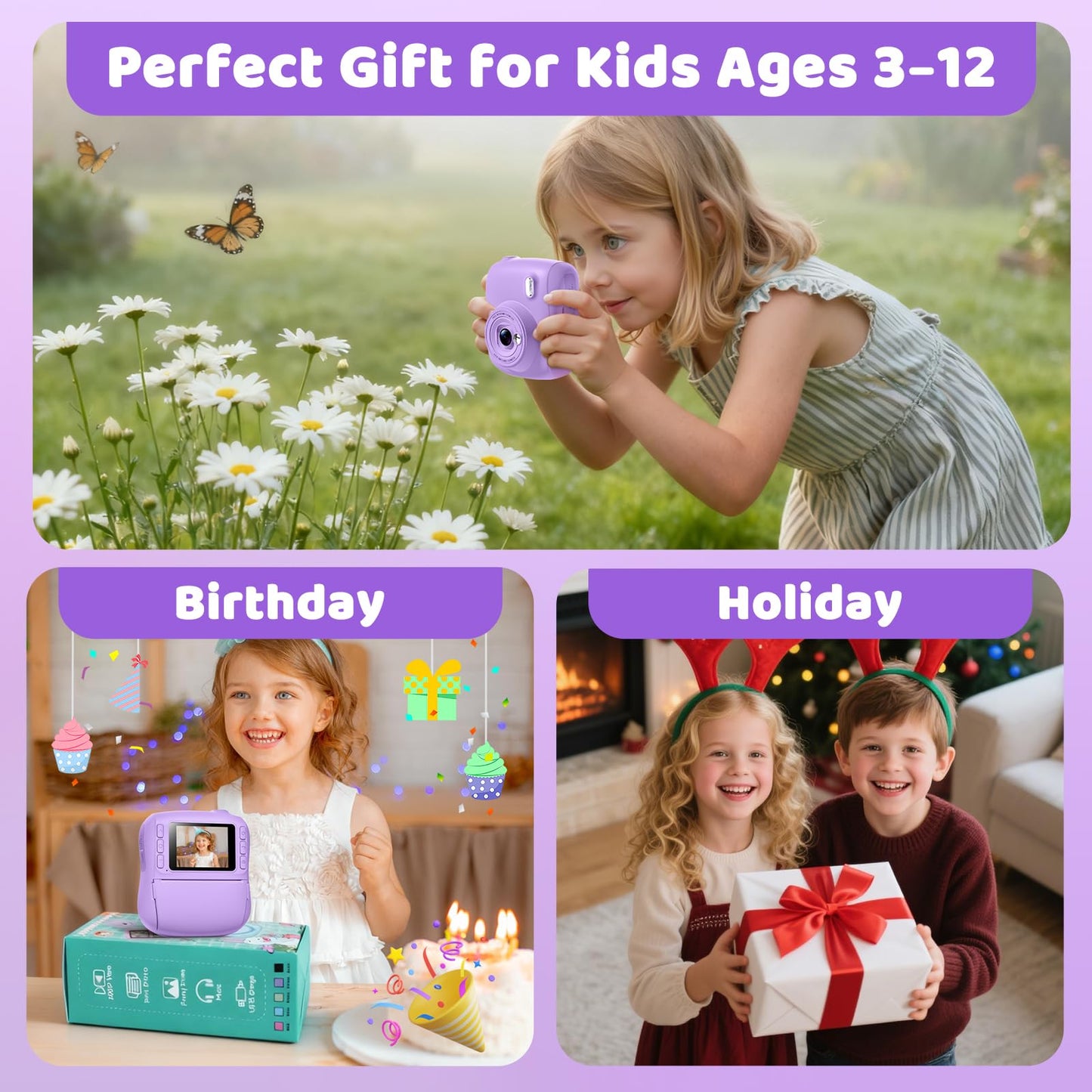 Hangrui interactive multimedia toy camera displaying built-in game menus