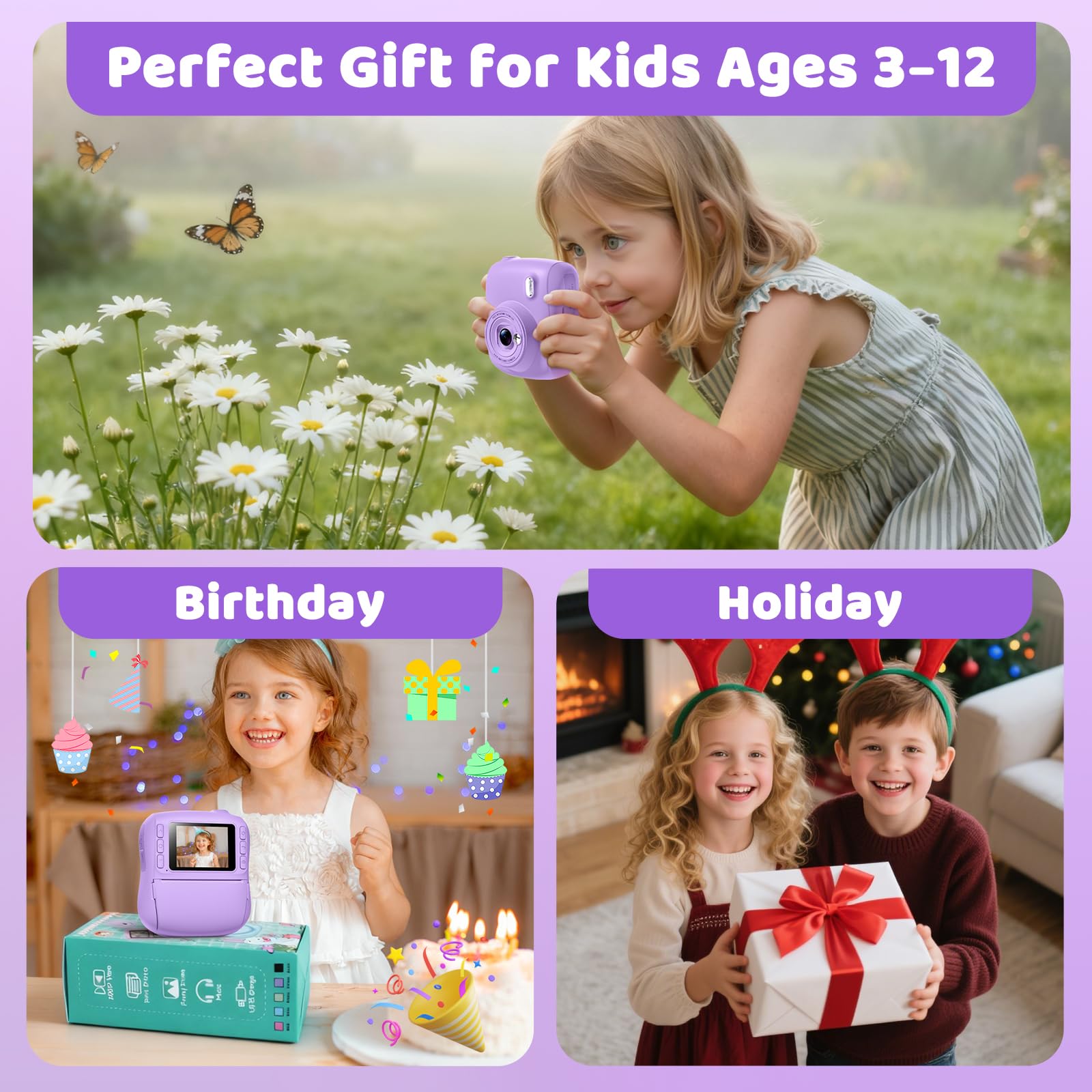 Hangrui interactive multimedia toy camera displaying built-in game menus