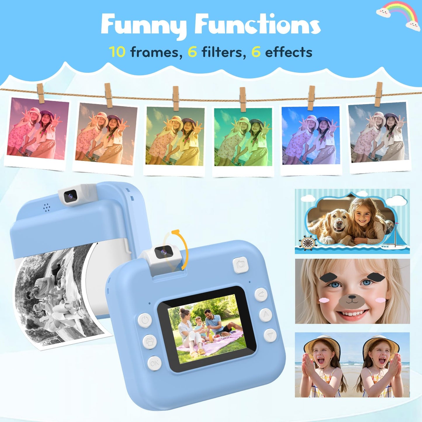 Alotwan portable digital camera for toddlers displaying the unique flip lens rotating upwards for selfie mode.