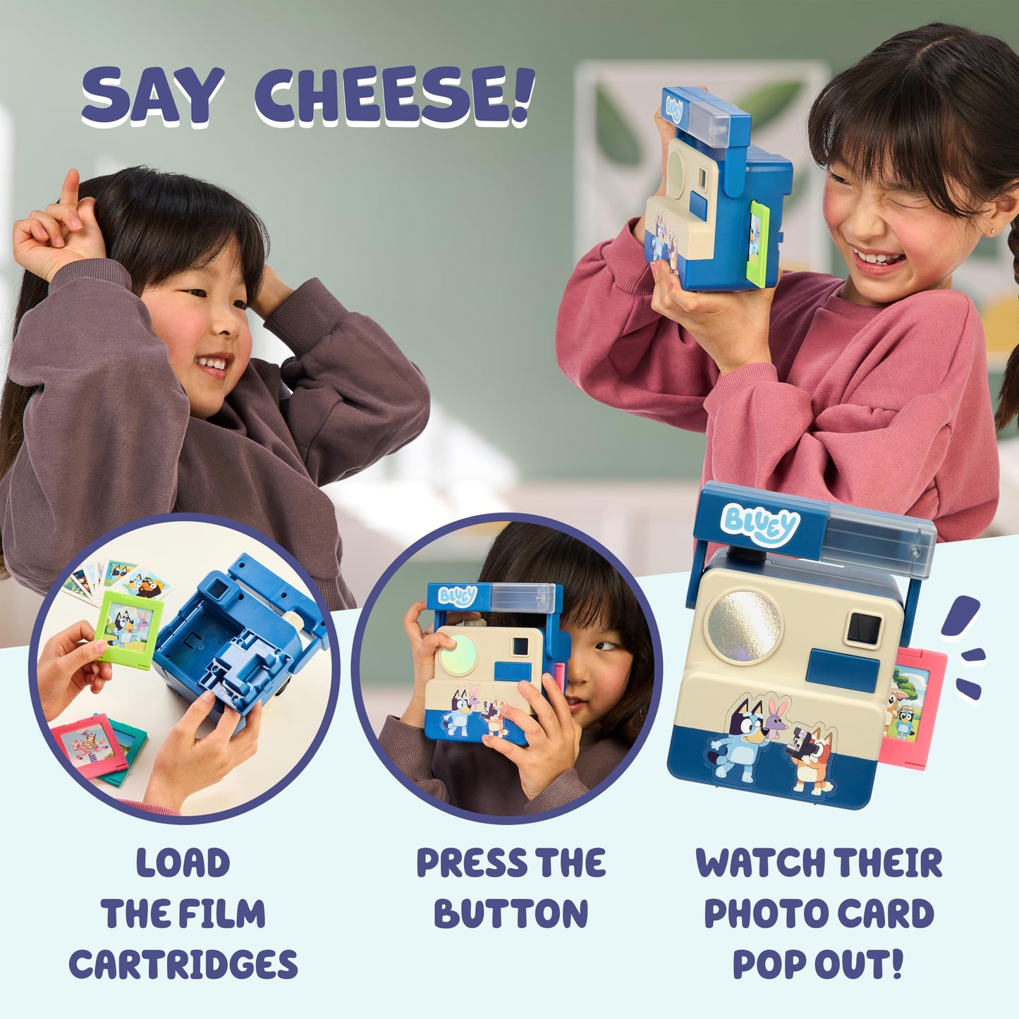 Close up view of the customizable slots on the Bluey simulation camera where custom drawings can fit