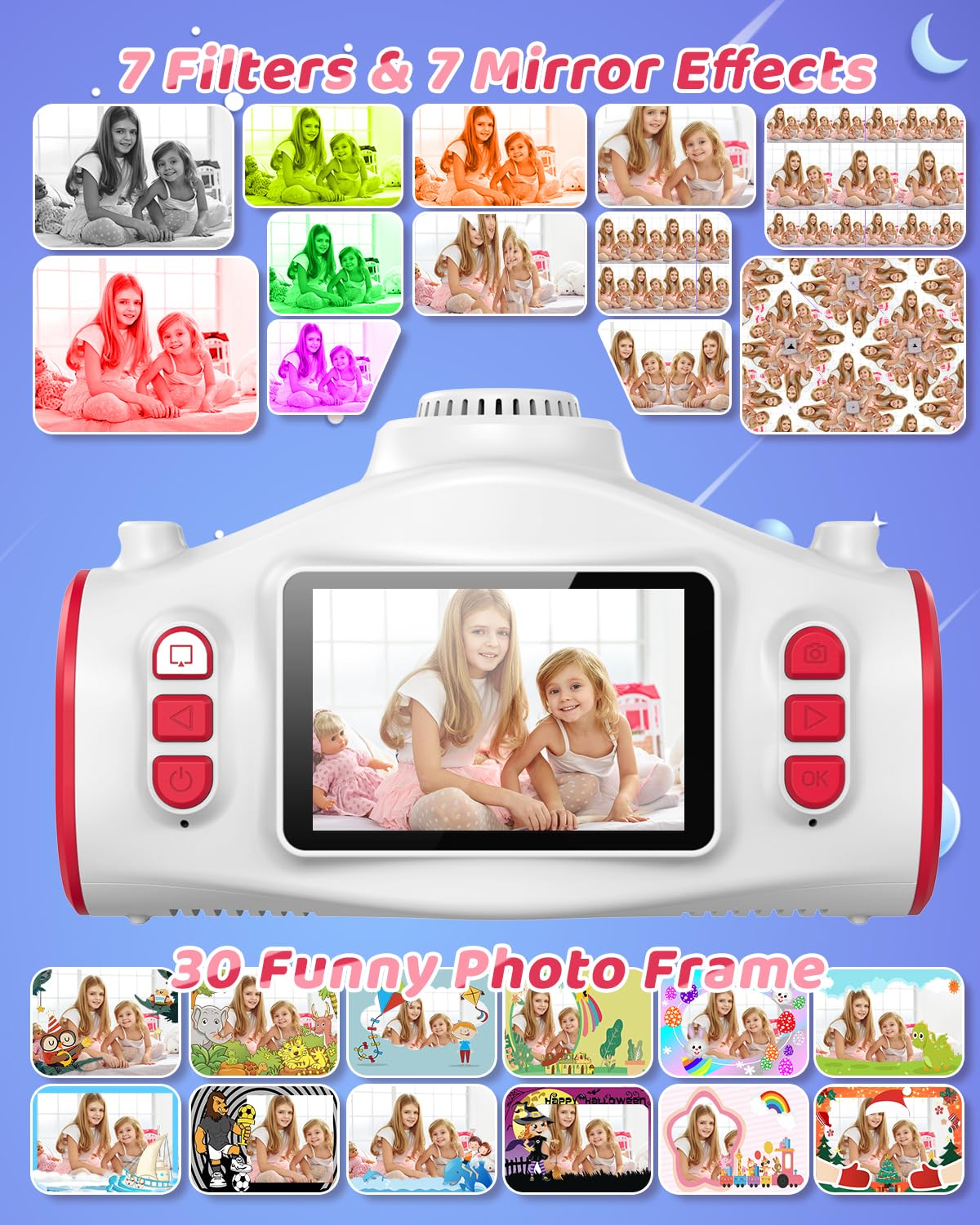 Usteetic educational electronic toy camera displaying creative fun photo filters