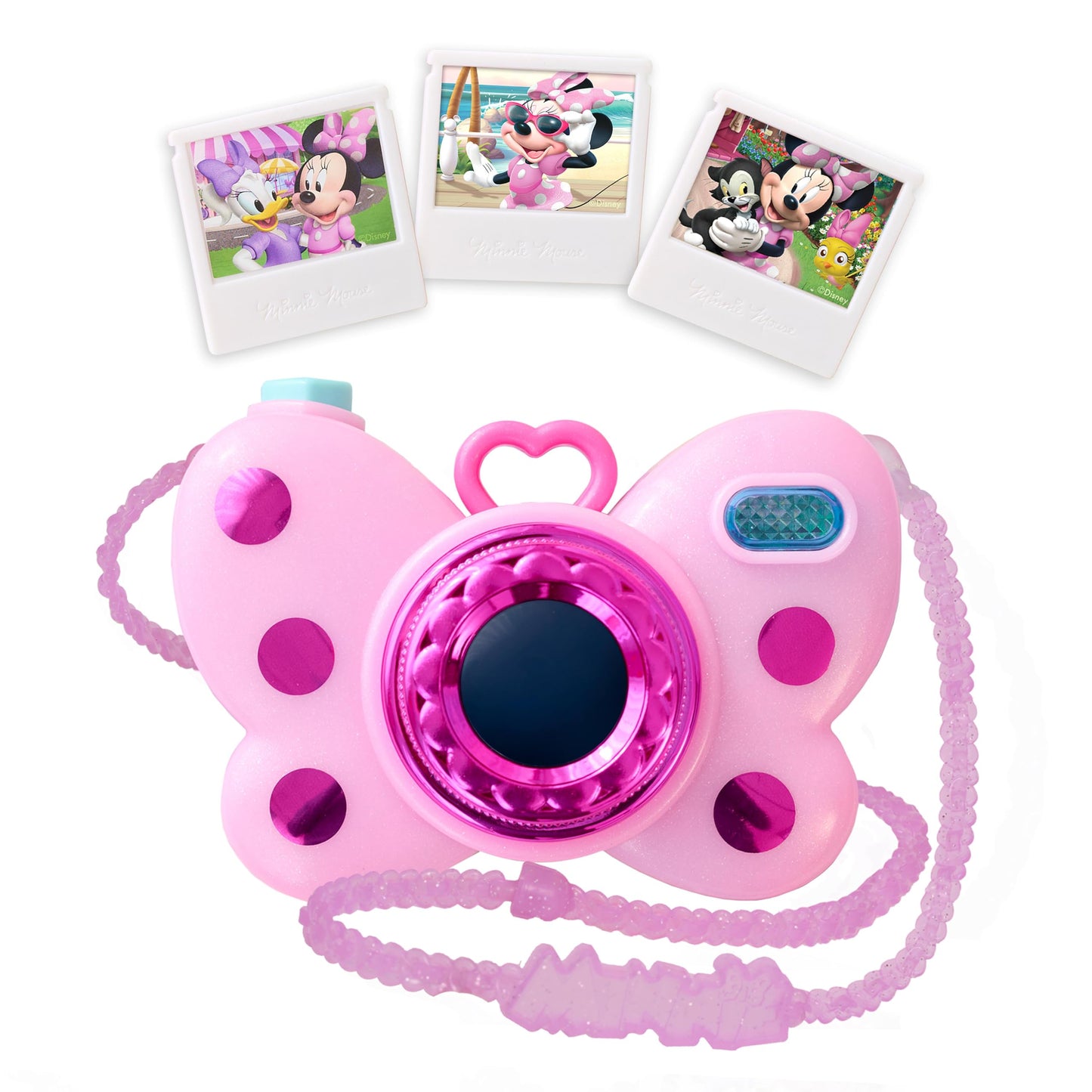 Three double sided play photographs featuring Minnie Mouse and Daisy Duck popping out of the camera base.