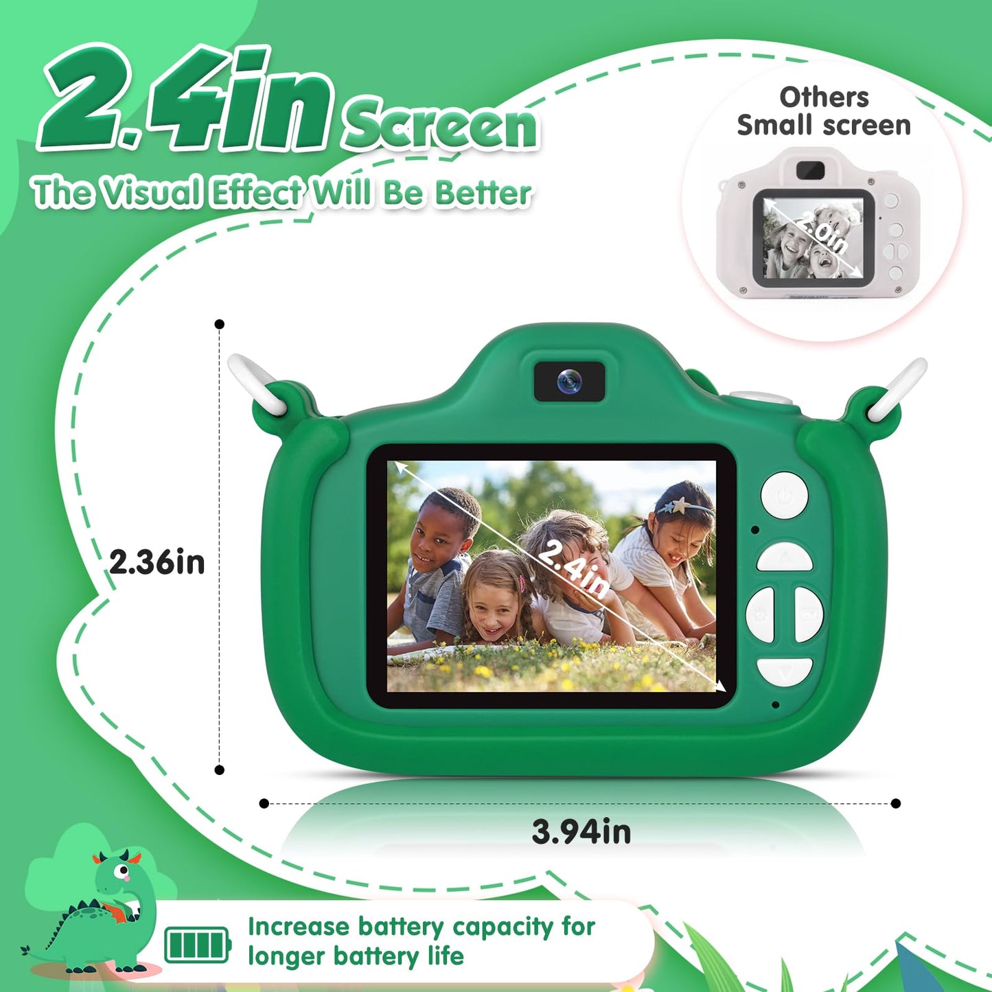 Duckart toddler camera back view displaying the large 2.4 inch LCD screen interface