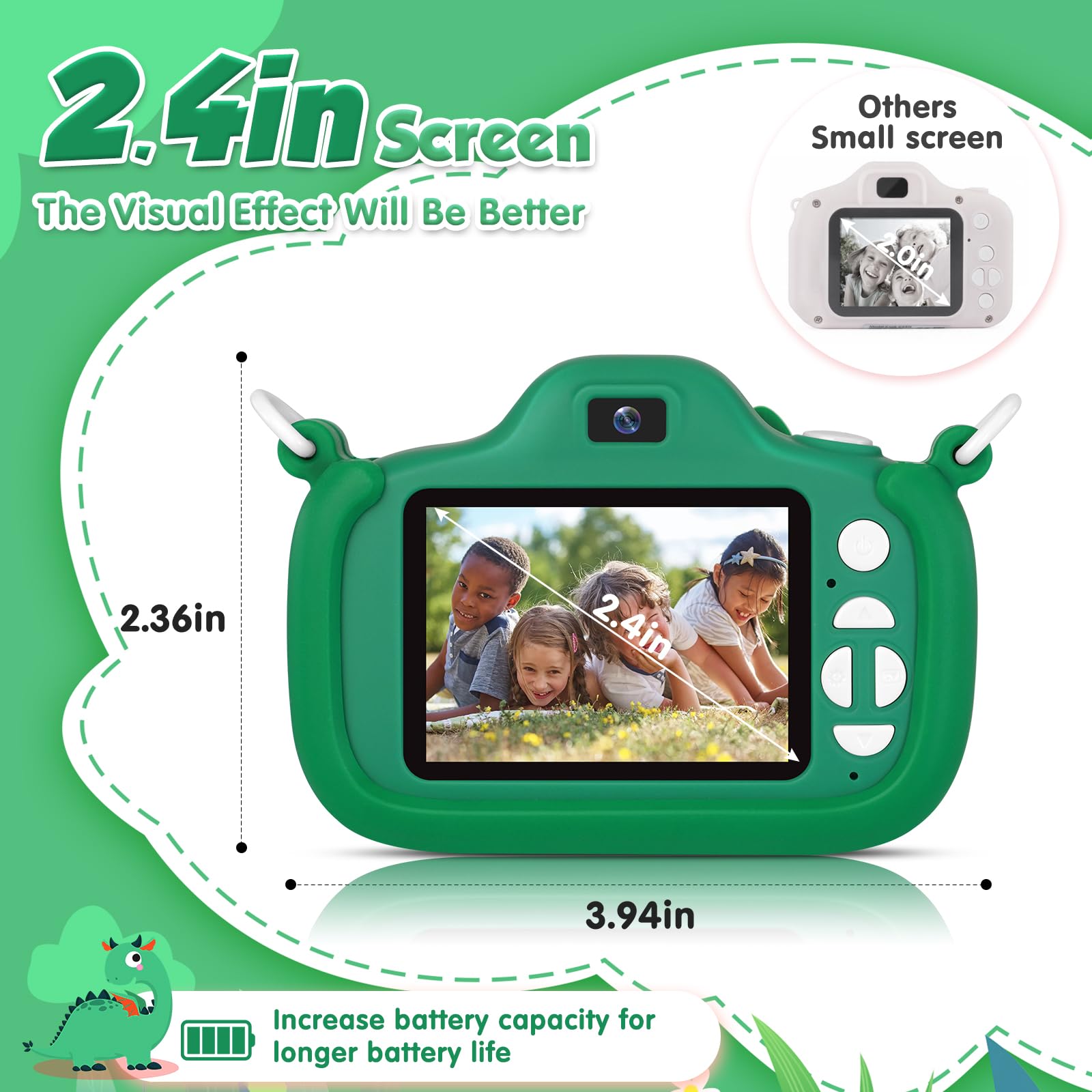 Duckart toddler camera back view displaying the large 2.4 inch LCD screen interface