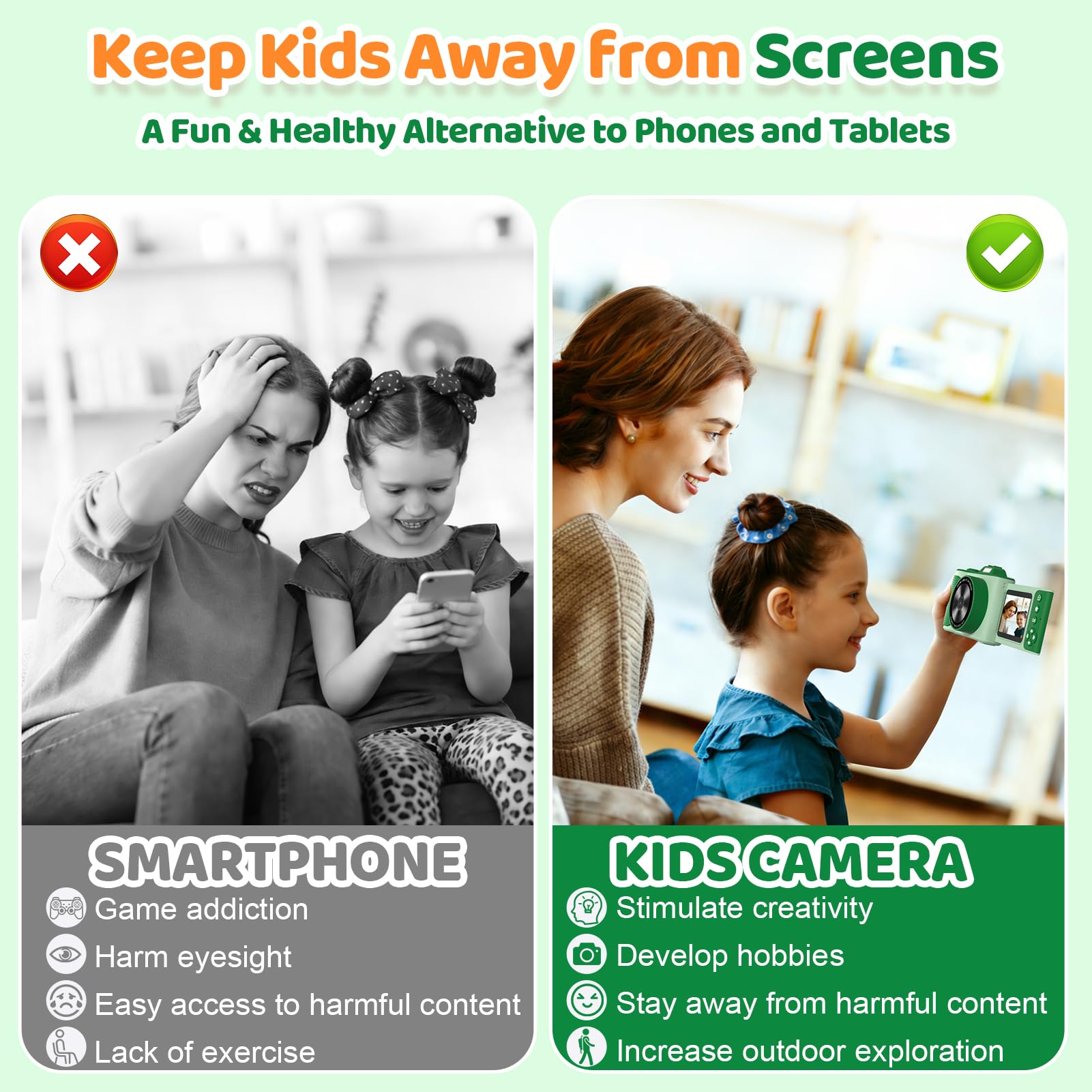 Myvia children toy camcorder showing the 180 degree flip screen selfie feature