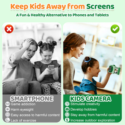 Myvia children toy camcorder showing the 180 degree flip screen selfie feature