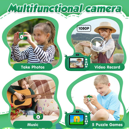 Duckart shockproof kids camera demonstrating the detachable protective green silicone sleeve