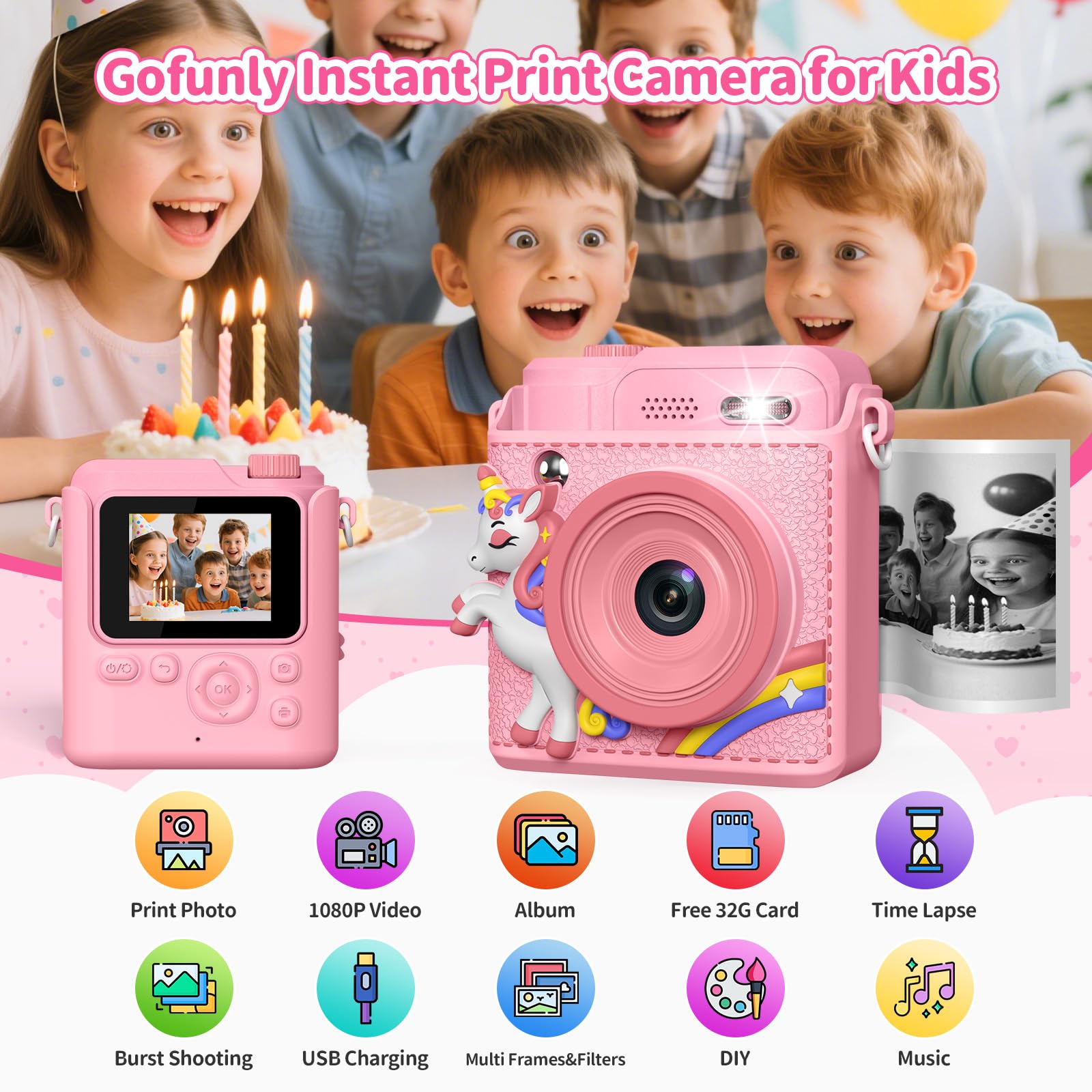 Gofunly children video recorder displaying the 2.4 inch LED screen and rear controls