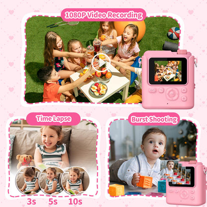 Gofunly toddler selfie camera showing dual lens features and thermal paper compartment