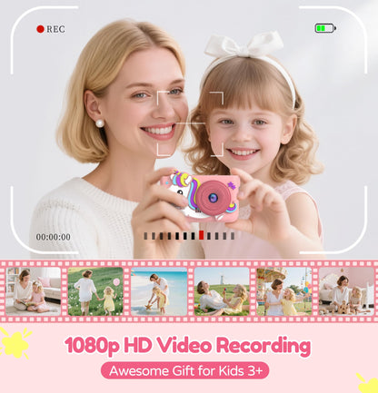 Rear display screen of the 1080P HD children camera showing the simple button layout.