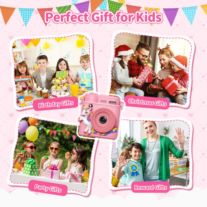 Gofunly educational toy camera showing the built-in game menu and creative filters