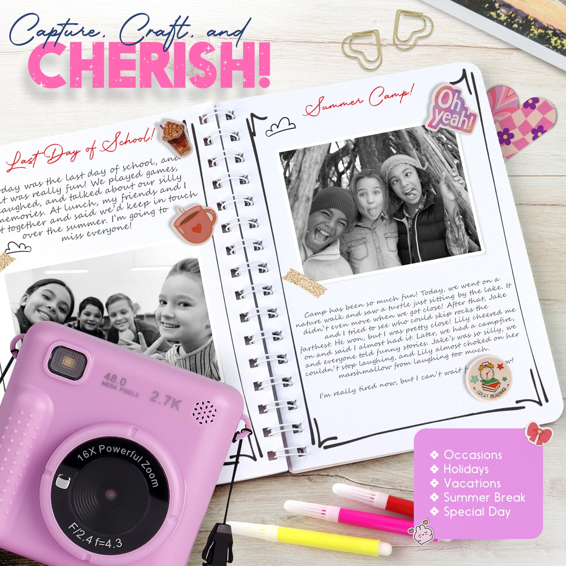 FINcredible DIY journal set with open notebook and colorful crafting stickers.