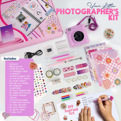 FINcredible kids digital camera showing the print paper slot and screen.
