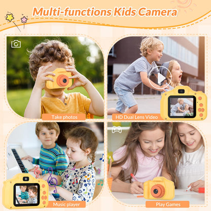 Side view of the children's portable selfie camera highlighting the secure memory card slot.