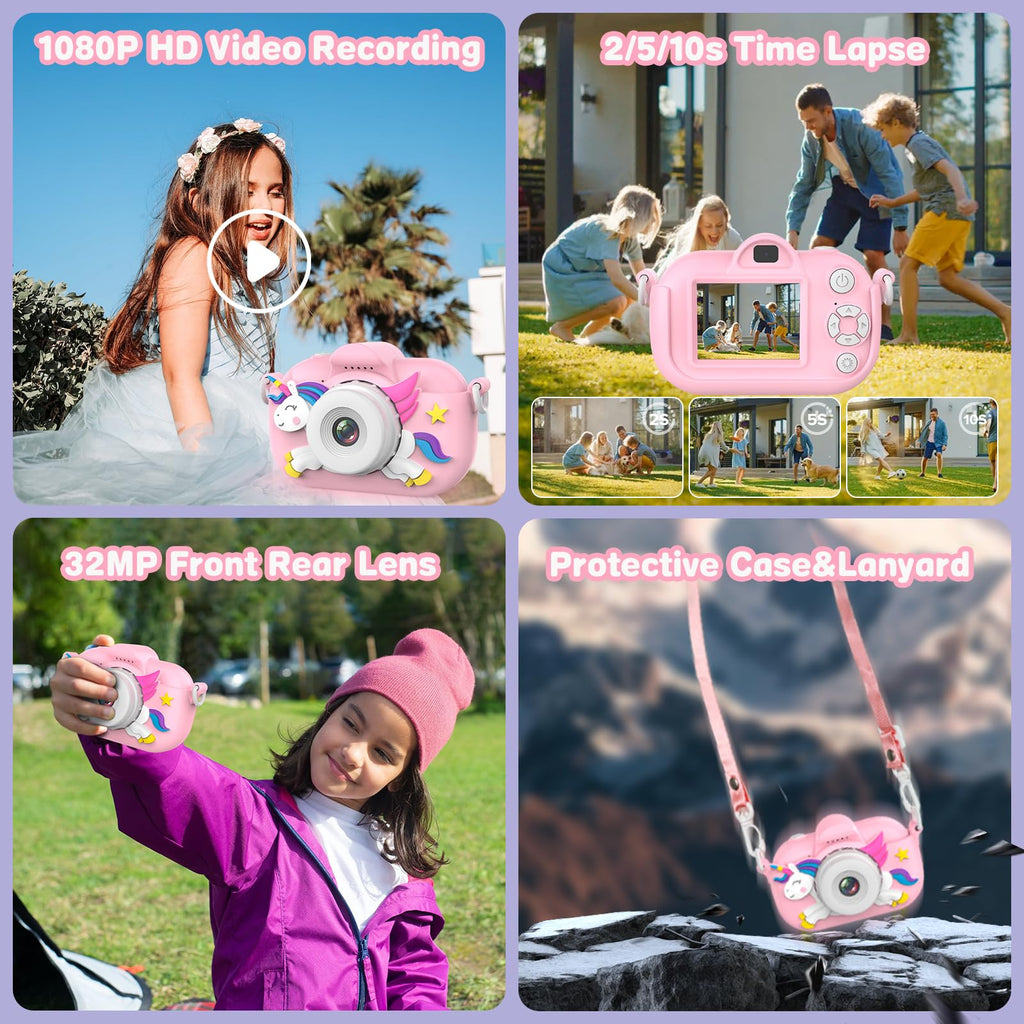 Xoieod dual lens toddler camera highlighting the front selfie lens configuration