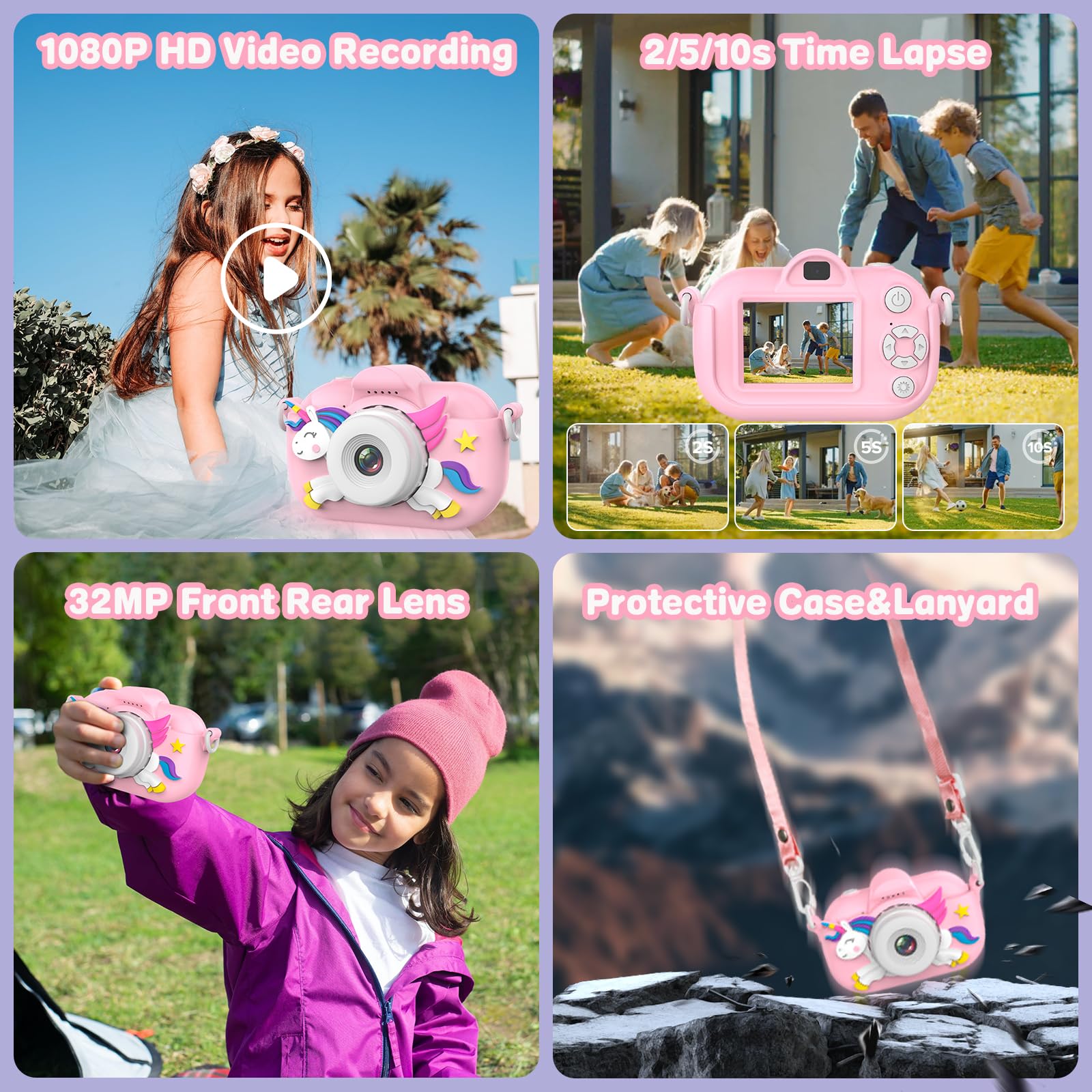 Xoieod dual lens toddler camera highlighting the front selfie lens configuration