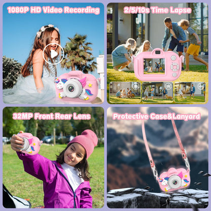 Xoieod dual lens toddler camera highlighting the front selfie lens configuration