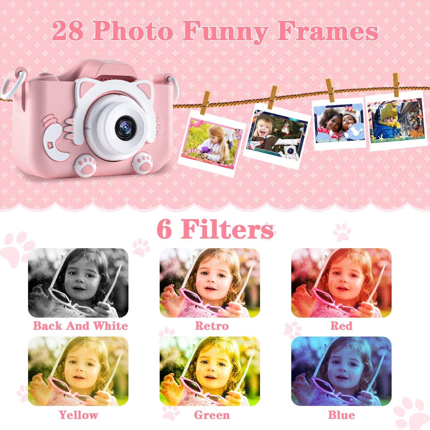 CIMELR kids electronic toy camera accessory bundle including lanyard and memory card.