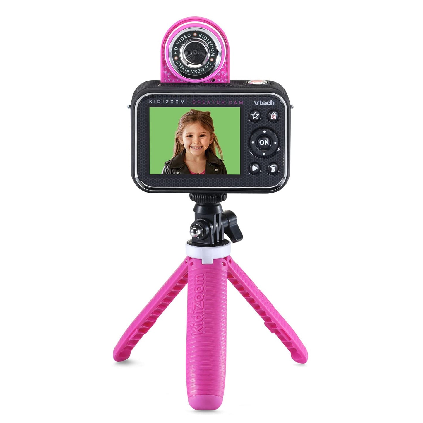 VTech KidiZoom Creator Cam high definition digital video recorder for children showcasing the pink color scheme and easy to use button layout