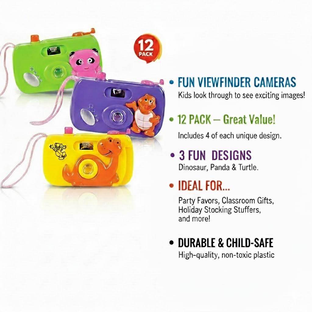 Close up of the optical viewfinder and mechanical click button on the yellow panda design toddler toy camera.