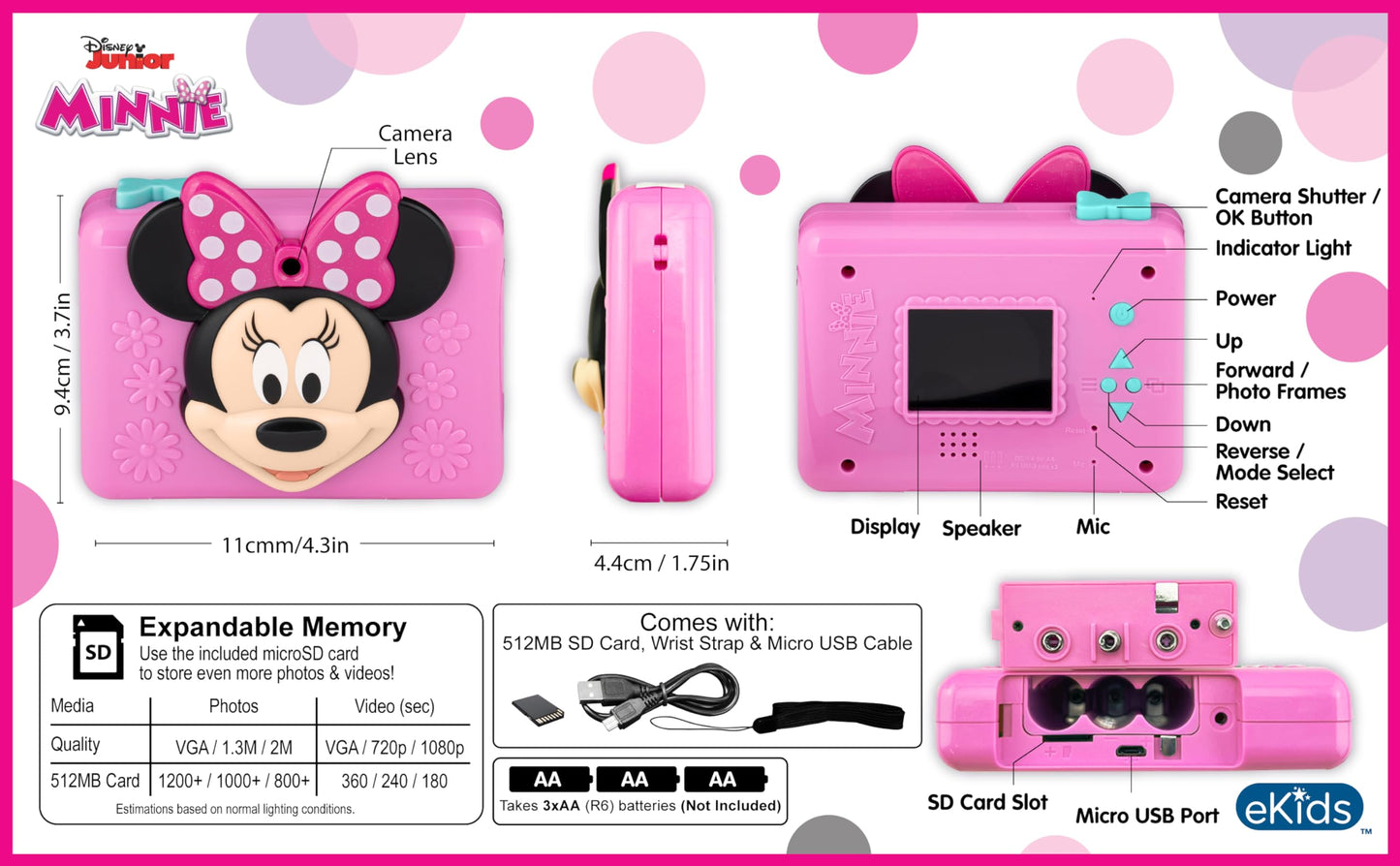 Side angle of the eKids electronic toy camera highlighting its lightweight and durable child-friendly construction.