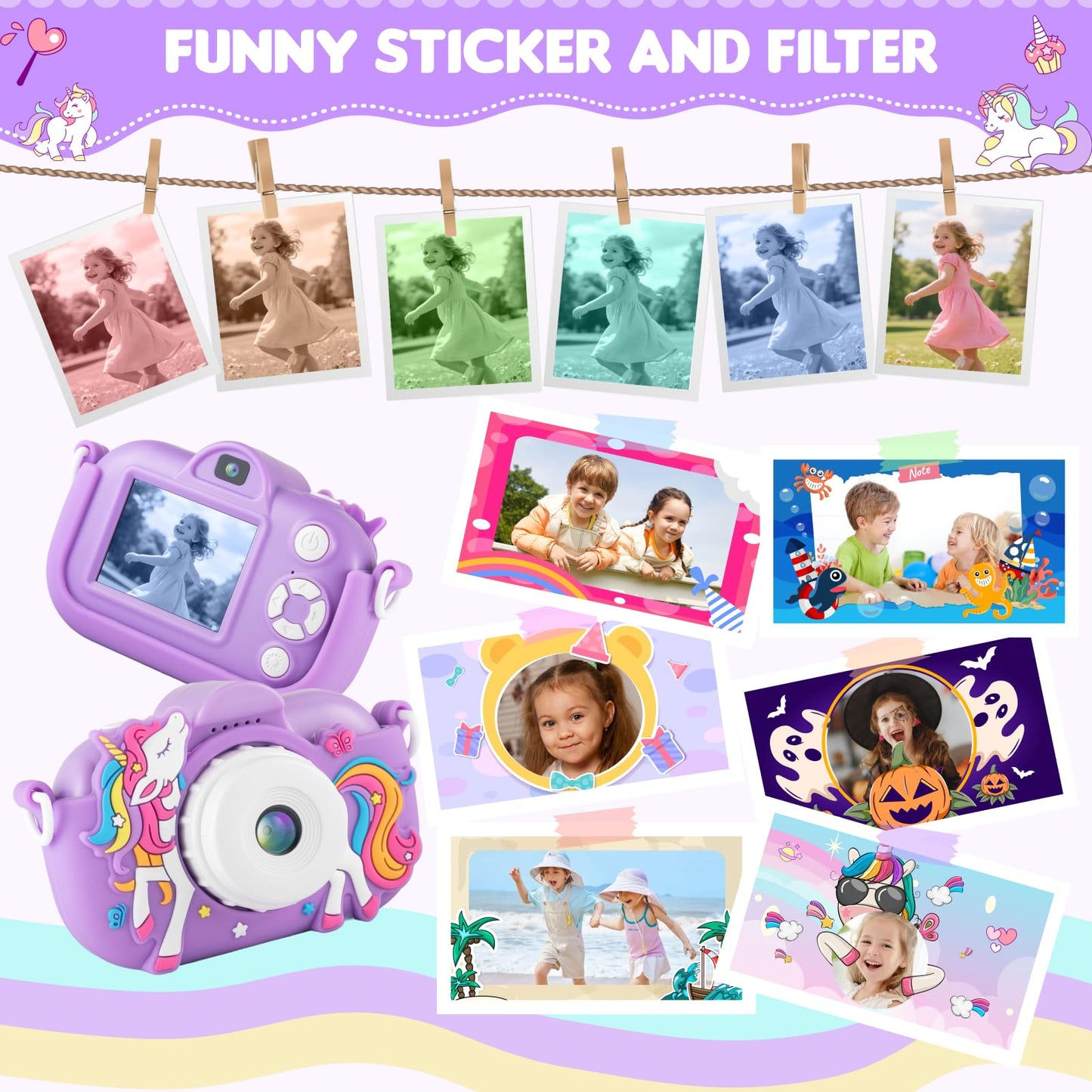 NBKLS kids digital camera being held by a child showing its compact portable size for small hands