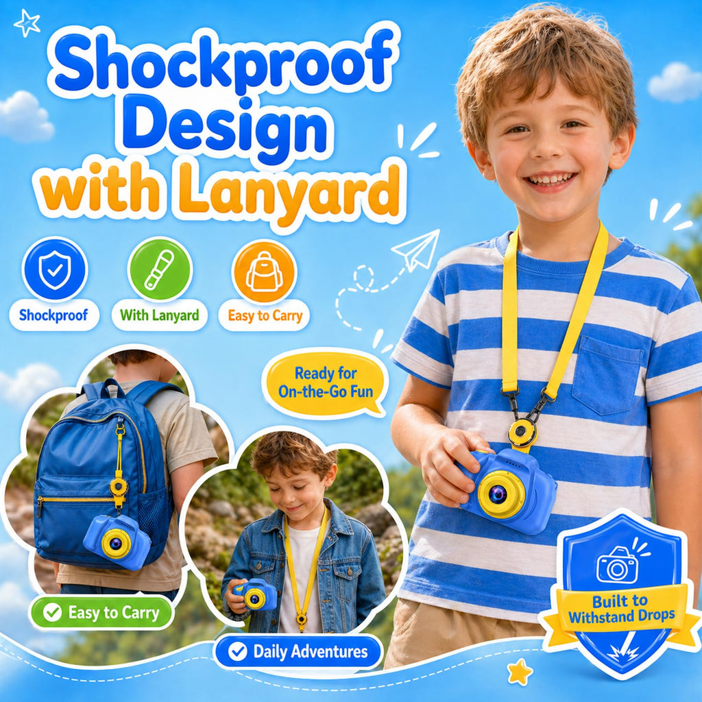 Desuccus kids creative digital camera illustrating the compact form factor tailored for small hands.