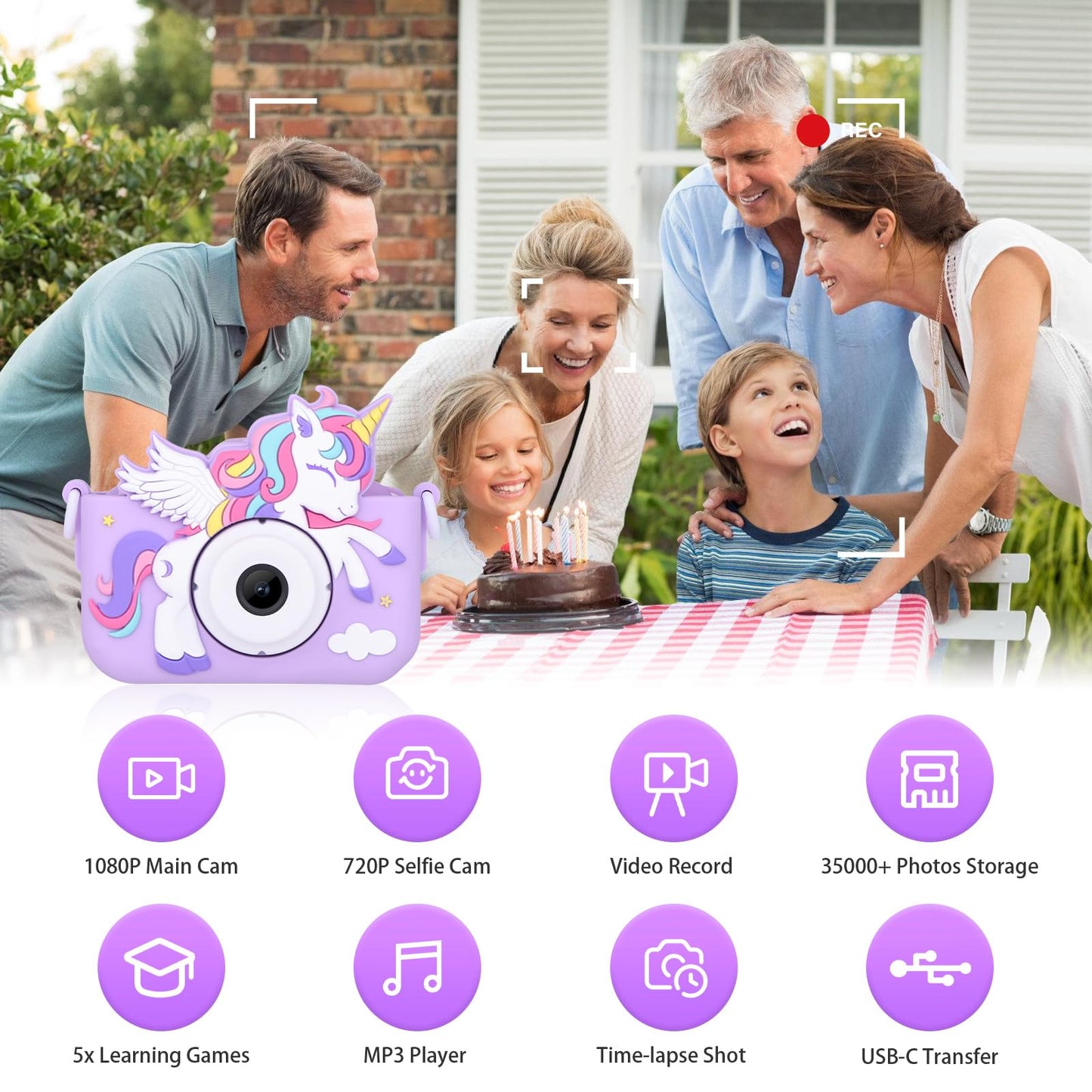 Envyvip children photographic toy displaying the back high definition screen interface and control buttons
