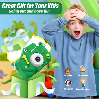 Portable kids photography toy setup with the durable neck lanyard attached for outdoor use.